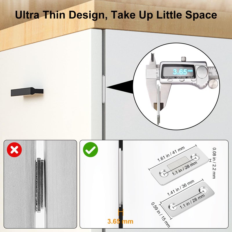 Jiayi Cabinet Door Magnets Jiayi 8 Pack Ultra Thin Cabinet Magnetic Catch Stick On Magnetic Drawer Closure Drawer Magnets for Kitchen Cabinet Closet Door Magnetic Latch Sliding Door Magnet Cupboard Closer - Image 4